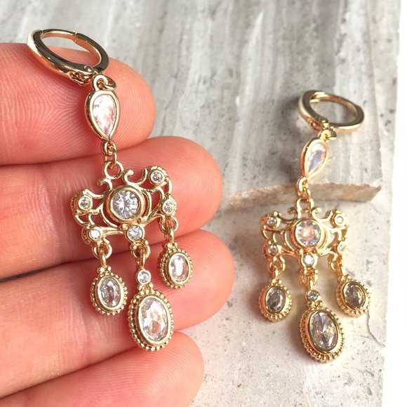Vintage CZ chandelier huggie style Earrings - Picture 6 of 6